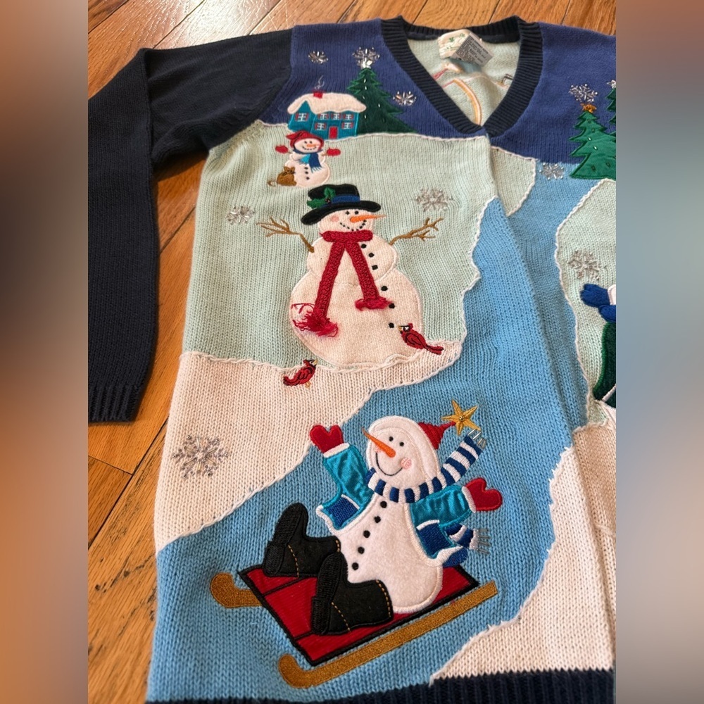 Vintage Quacker Factory Holiday/Winter Sweater/Cardigan Snowman Women’s Size S - Picture 3 of 13